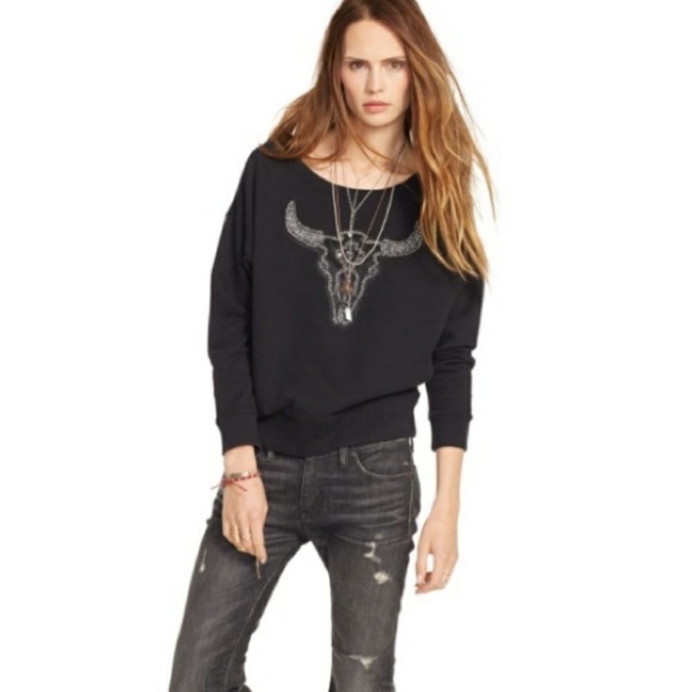 Ralph Lauren Denim & Co Steer Head Boyfriend Sweatshirt Size Large